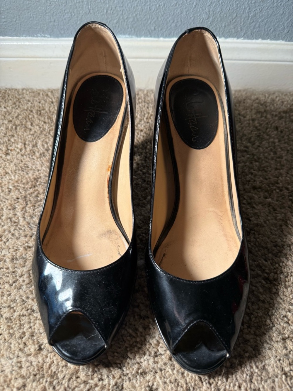 Cole Haan Black Patent Leather Peep-Toe Heels